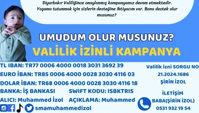 Baba Şirin ve anne Mihriban İzol minik yavrularının yaşayabilmesi için vatandaşların yardımlarına ihtiyaçları olduğunu söyledi