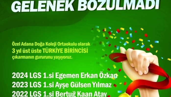 LGS'nin açıklanmasıyla birlikte gözler Adana Doğa Kolejine yöneldi. Adana Doğa Koleji öğrencisi Egemen Erkan Özkan Türkiye birincisi oldu.